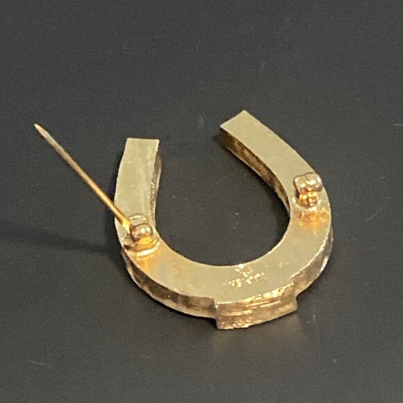 Rare Vintage Napier Signed Horseshoe Brooch Pin Gold Tone Equestrian Horse Retro - Picture 9 of 15